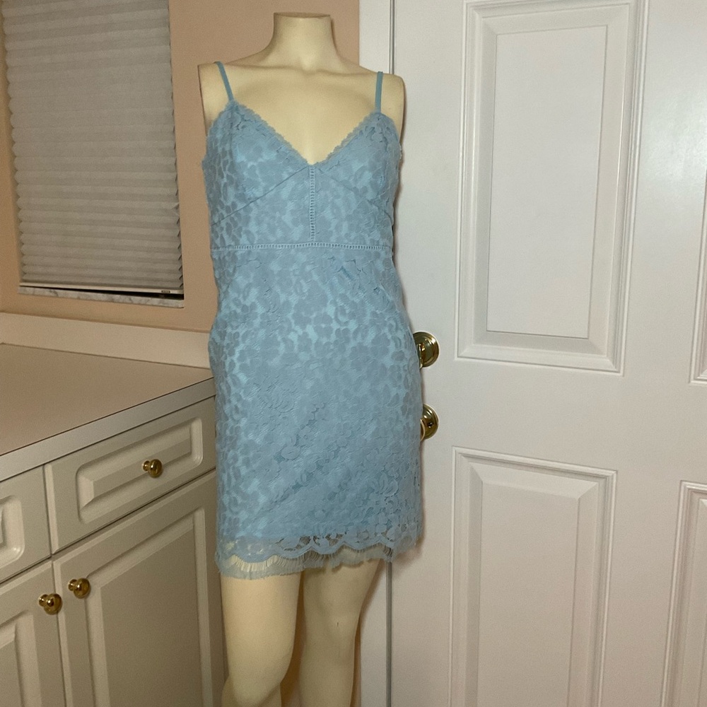 Misguided Baby Blue Size 8 adjustable straps A-line Lace Midi Dress